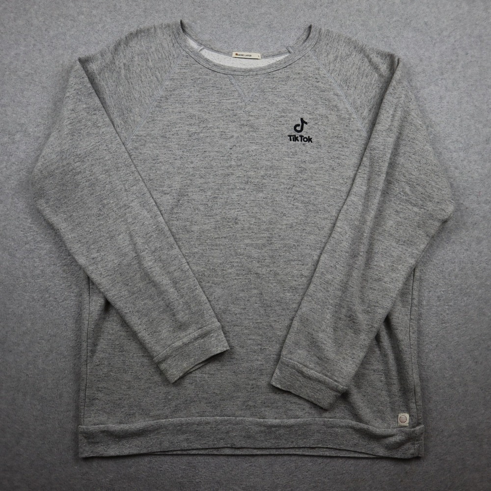 Marine Layer Sweatshirt Mens Large Gray TikTok Logo Embroidered Heathered USA